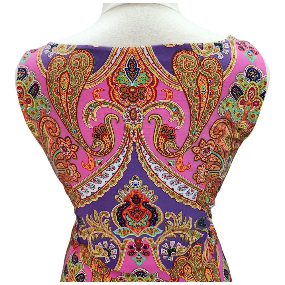 Lauren Ralph Lauren Dress Women’s Large Pink Purple Paisley Faux Wrap Stretch - Picture 5 of 16
